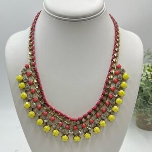 Natasha Pink Yellow‎ Chunky Gold Tone Bib Collar Neon Statement Necklace